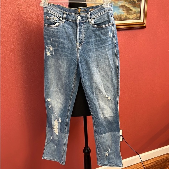 7 for all Mankind Edie High Rise Distressed Patch Work Jeans - Picture 3 of 10